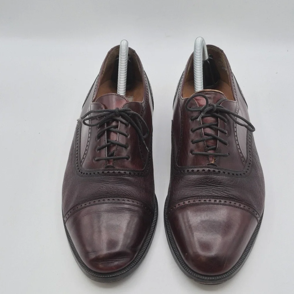 Mezlan Shoes Mens Size 9.5 Burgundy Florence Oxford Cap Toe Brogue Leather Dress